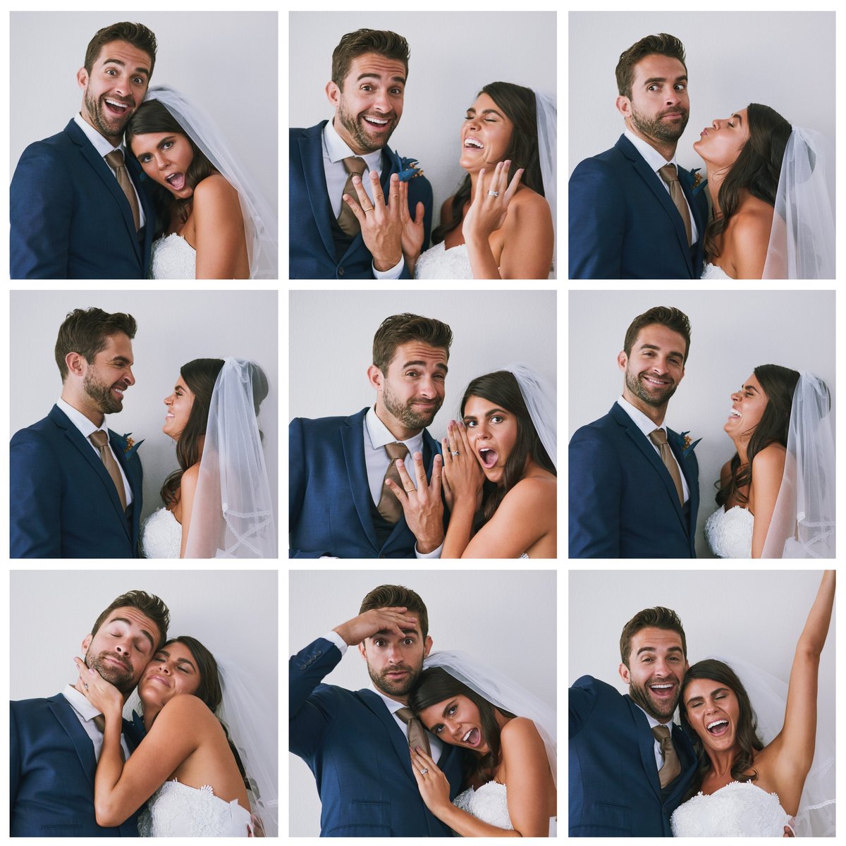 Newly married couple laughing and posing together